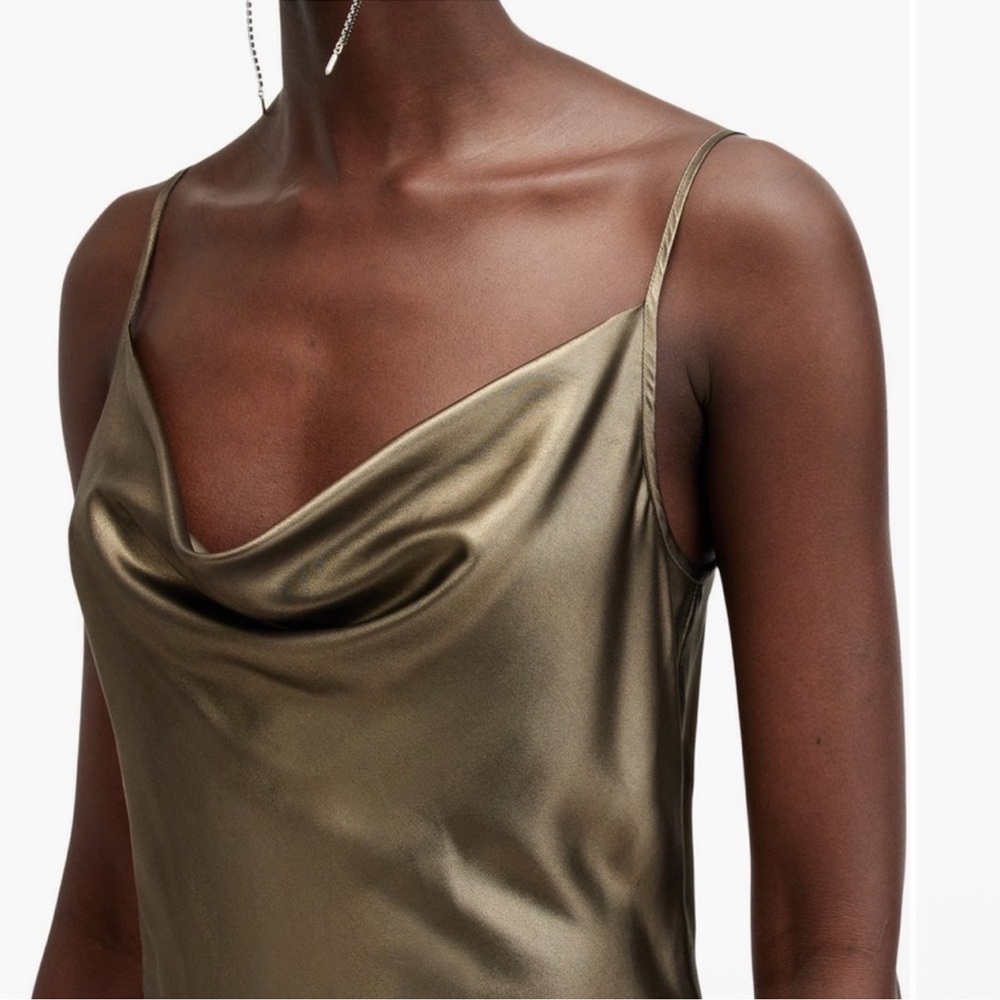 NWT All Saints Hadley Dress in Metallic Gold - Size 4 - Picture 2 of 7